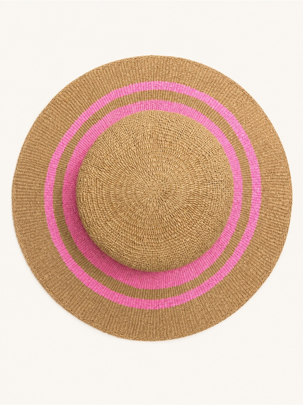 Natural Straw Sun Hat with Pink Stripe Detail | Wide Brim